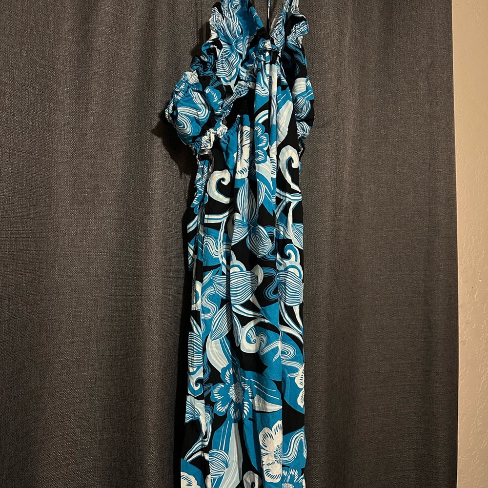Floral Maxi Dress in Blue and Black